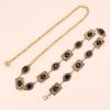 Gold Carved Rhinestone Chains Women Oval-shaped Metal Thin Bohemian Long Waist Chain Dress Shirt Decorative Strap Girdle