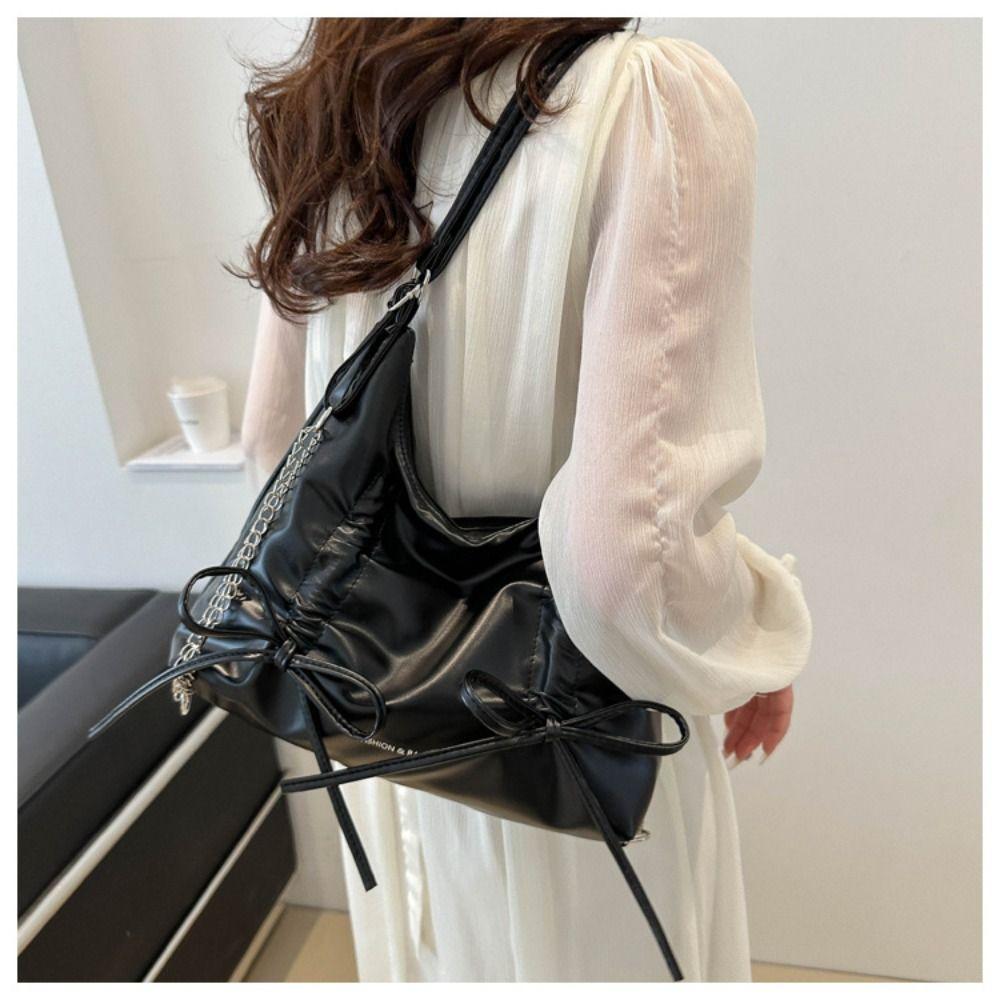 PU Women's Shoulder Bag Fashion Backpack Simple Sweet Tote Bag Drawstring Bow Design Crossbody Bag