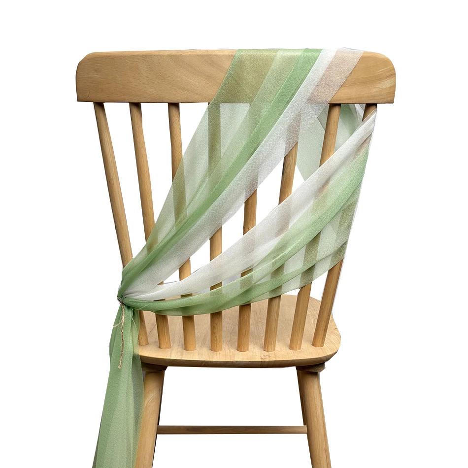 50PCS 17x250cm Chiffon Wedding Chair Sashes Setting  Sage Green Gauze Sheer Vintage Birthday Party Festival Chair Decoration