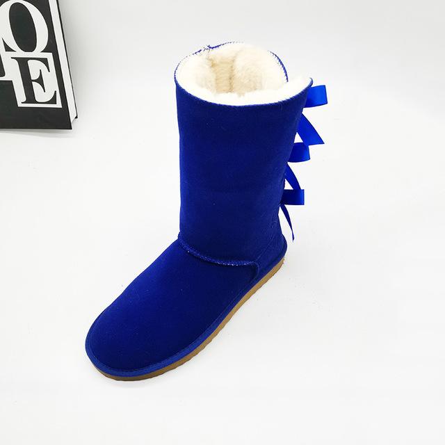 

Three Bowknot 2024 Толстые плюшевые сапоги Женская обувь Теплая обувь Высокие сапоги Зимние женские ботинки из натуральной кожи Женские зимние сапоги 40 королевский синий