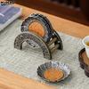 1PC 7cm Metal Cup Mat Woven Rattan Coaster Tea Ceremony Accessories Modern Home Decor Chinese Style Gongfu TeaSet Unique Gift
