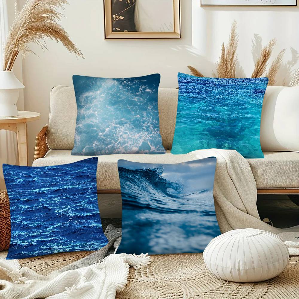 Blue Ocean Pillow Case Fashion Square Pillowcase Bedroom Sofa Room Ins Decoration Leisure
