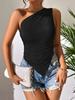Sexy One Shoulder Ruched Irregular Hem Top Women Casual Solid Pleated Sleeveless Tanks Summer Fashion Y2K Streetwear Slim Tees