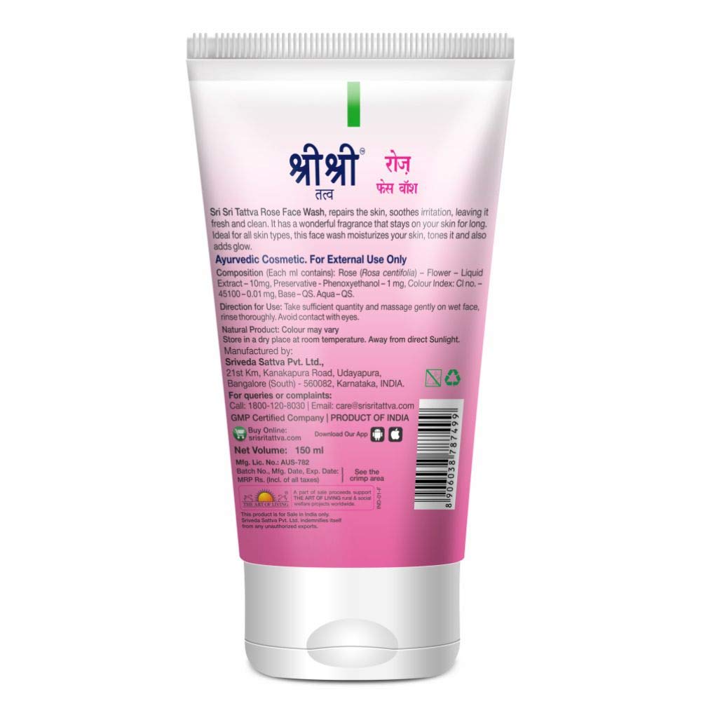 Sri Sri Tattva Rose Face Wash 150 Ml X Pack Of 2 For Glowing, Radiant, Toned Skin All Types