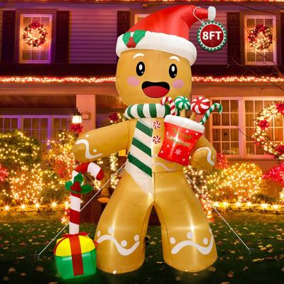 Figurilla Inflable de Navidad Iluminada Grande Linda Inflable Muñeco de Nieve Pingüino Hombre de Jengibre Adornos de Papá Noel con Luz LED Incorporada para Césped Jardín
