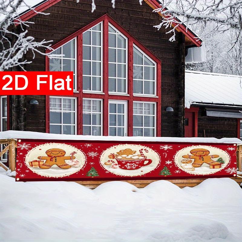 Merry Christmas Gingerbread Man & Snowflake Banner, Festive Polyester Outdoor Garden Porch Fence Wall Party Decoration