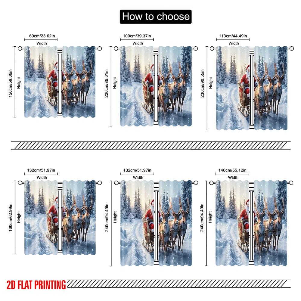 2pcs 2D flat printing Christmas Curtains Santa Claus_ sleigh and reindeer Digital Printed Polyester Drapes Festive Curtains for