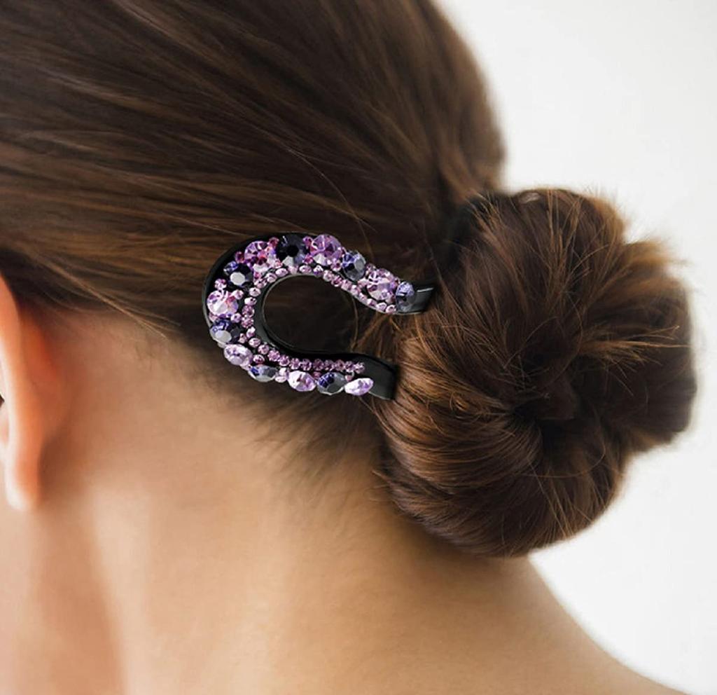 Miaomyao Hair Kanzashi Hair Ornament for and Antique Cubic Zirconia Star Light Design in Black Ornament, U-Shaped Kimono, Yukata, Tomesode, (Purple)