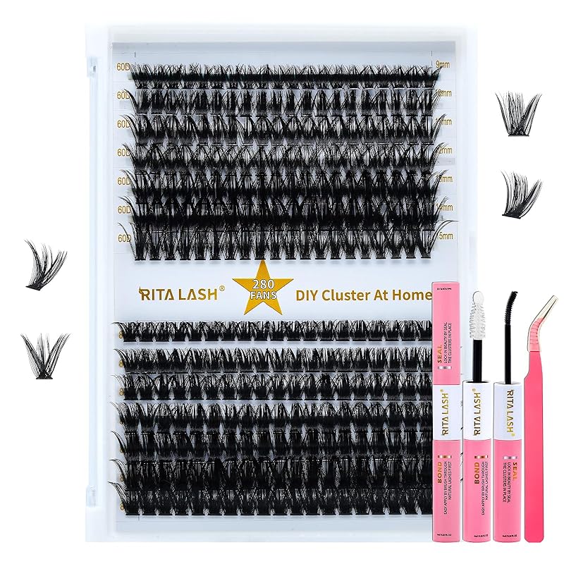 Lash Extension Kit 40D+50D+60D+80D DIY Lash Clusters Kit 640pcs Cluster Lashes Individual Lashes Eyelash Extension Kit with Lash Bond and Seal,Lash 60D+80D Kit,8-16mm