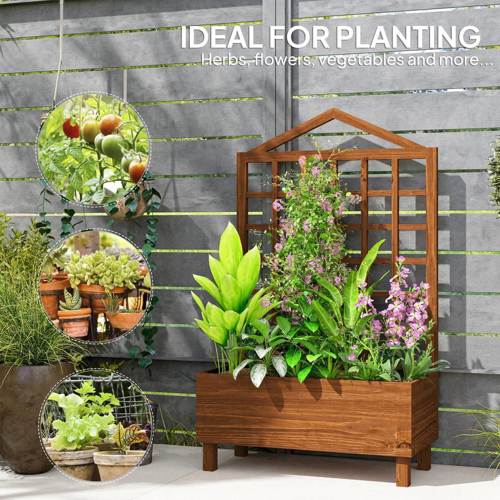 Garden Planters With Trellis For Vine Climbing Distressed Wooden Raised Beds 90x43x150cm Brown