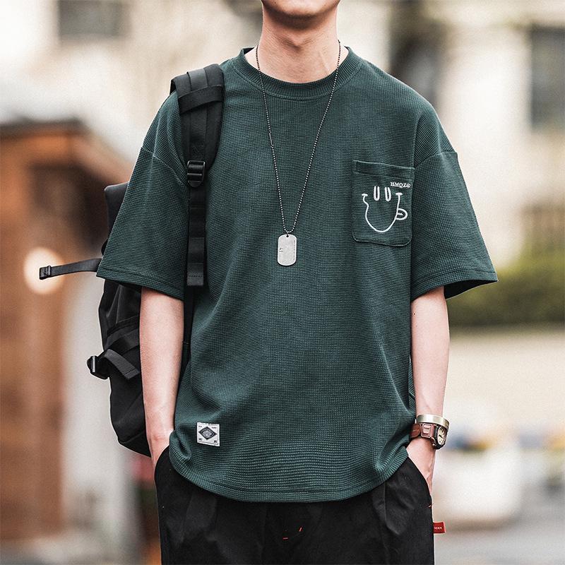 Men's Plus Size Summer Loose Fit Japanese Trend Waffle T-Shirt