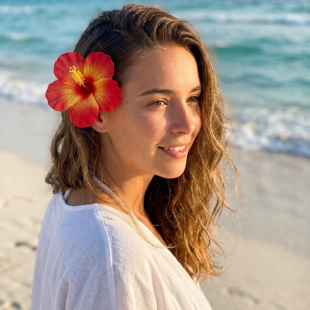 Bangs Clip Hibiscus Flower Hairpin Cloth Bohemian Style Hair Clip  Summer