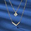 Anziw V Letter 5mm Moissanite Pendant Double Layer Necklace for Women 925 Silver Chain Clavicle New Jewelry Gifts