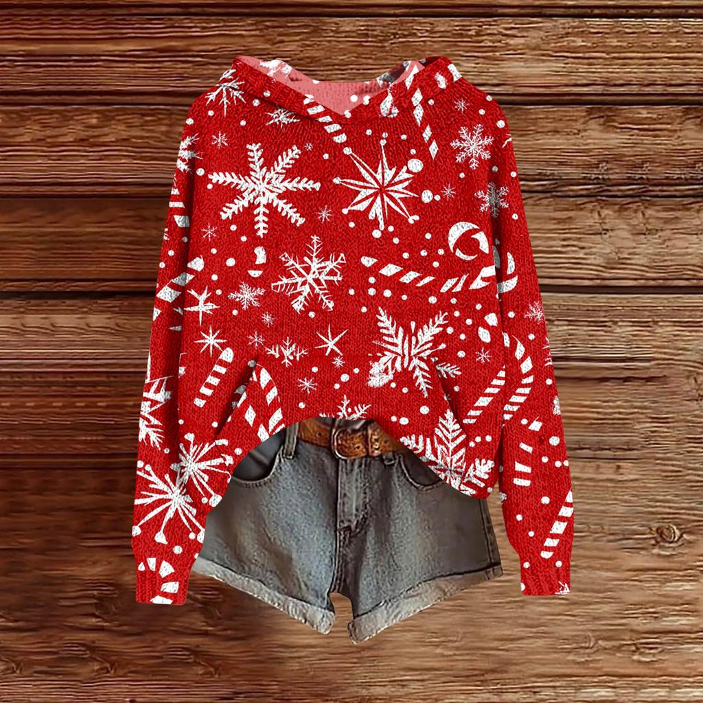 Ladies' Fashionable Printing Casual Hooded Long Sleeved Sweatshirt
