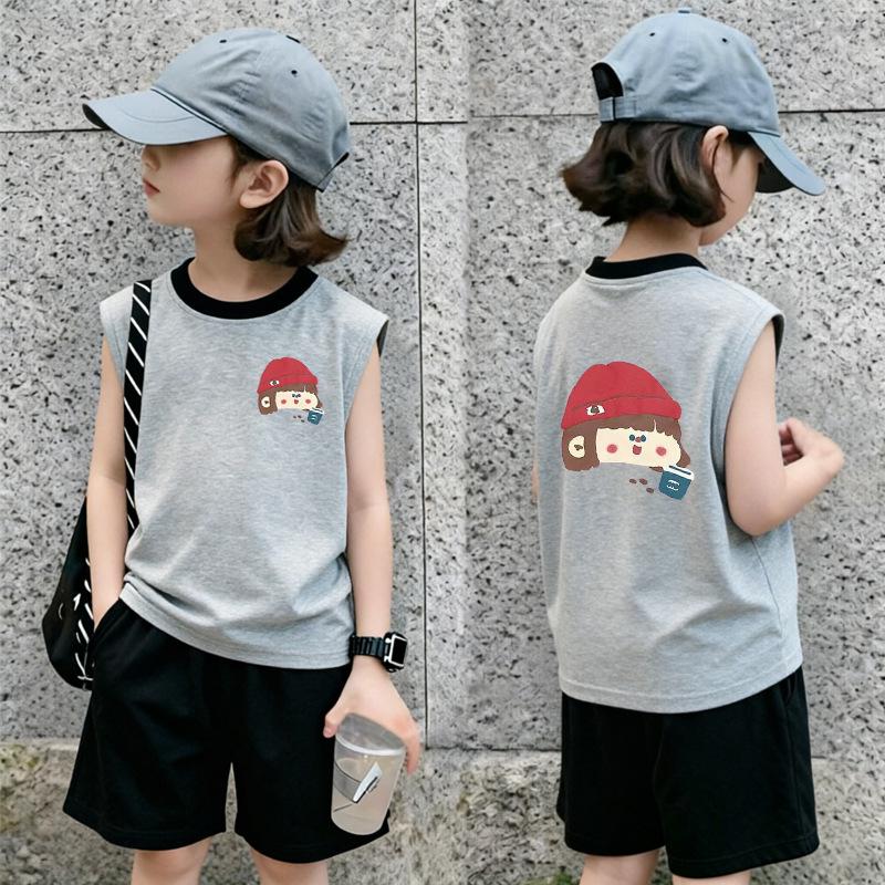 Girls' Summer Color Block Vest Set 2026 - Korean Style Sleeveless T-Shirt Two-Piece for Medium & Large Children