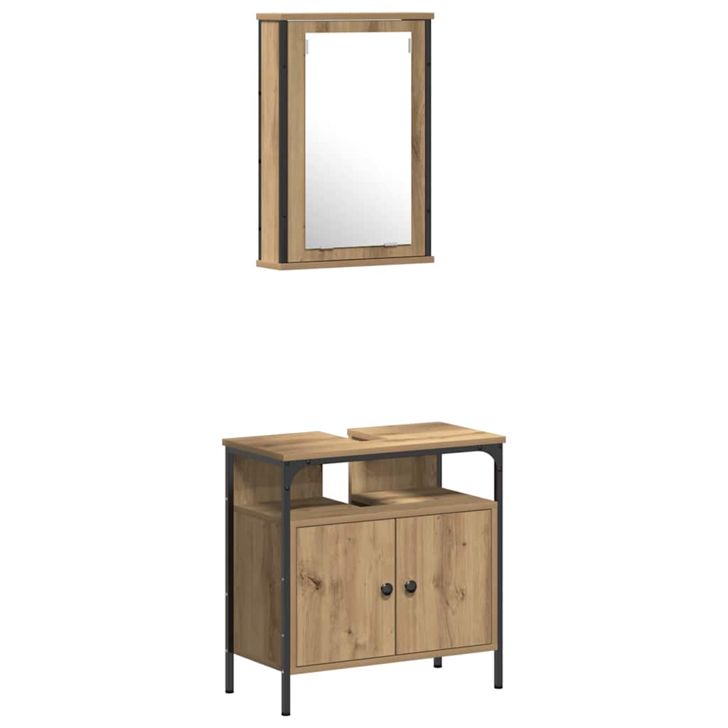 Bathroom Furniture Set with Shelf 4 Pcs Artisan Oak Wood Based Material