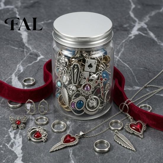 Jewelry Collection Kit 10/15/20/25/30/35Pcs Mystery Jar for Women, Mixed Necklaces Earrings Rings Bracelets Set, with Storage Box Gothic Ocean