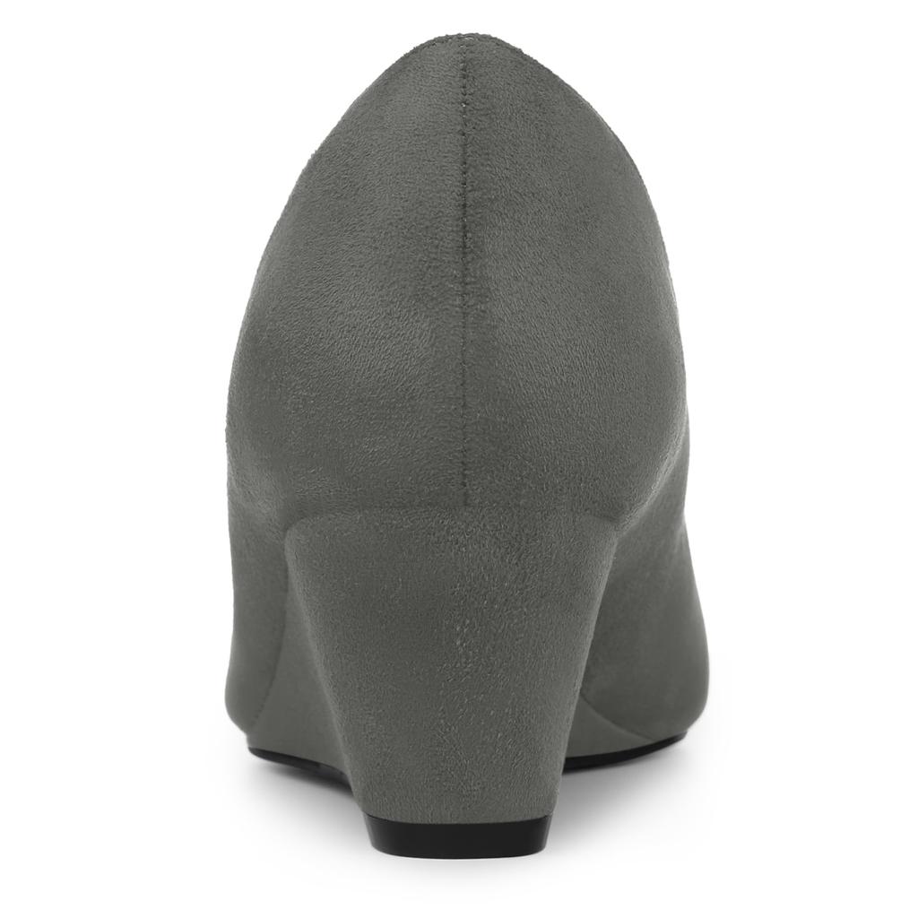 Allegra K Women's Wedge Heel Slip-On Pointed Toe Pumps, Gray, Size 24.0cm