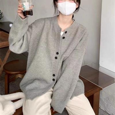 Cardigan de malha japonesa cinza solto e preguiçoso para mulheres primavera e outono, suéter macio e pegajoso, jaqueta, top