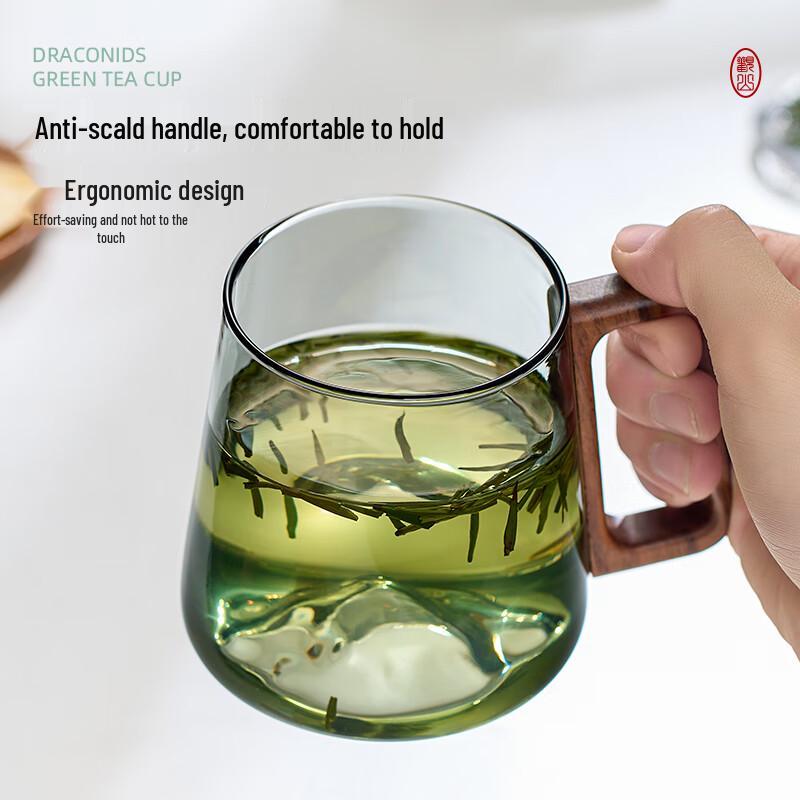 High Borosilicate Glass Tea Cup with Wooden Handle