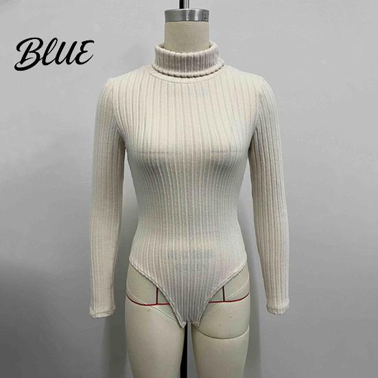 Simple But Elegant Jumpsuit Women's Long Sleeve High Neck Bodysuit Fall Slim Fit Women Solid