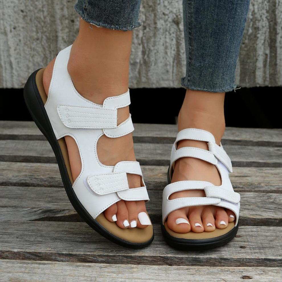 Sandals 2024 Summer New Wedge Sandals Magic Button Platform Shoes Large Size Casual Solid Color Beach Shoes