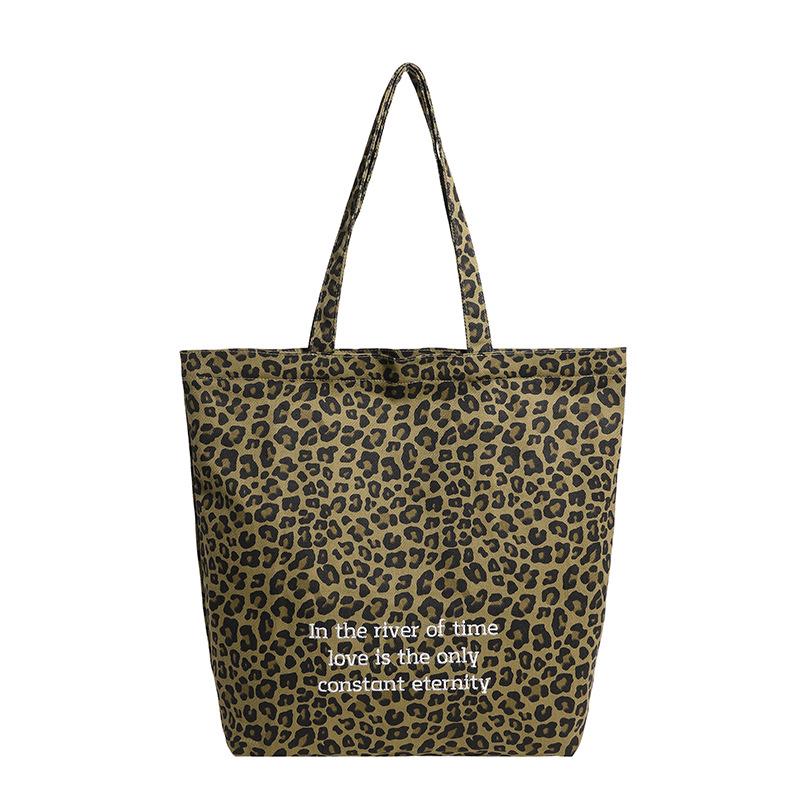 

Leopard Print Large Capacity Korean-Style Canvas Shoulder Tote Bag (2025) зелёный