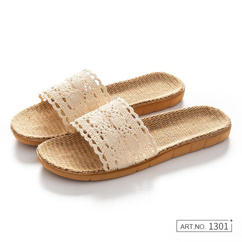 Lace Women s Slippers For Home Use Indoor Flooring Linen Slippers For Home Use Women s Home Use Summer 37 бежевый 790₽
