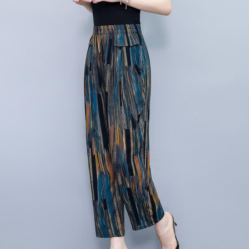 Pantalons pour femmes taille haute grande taille, pantalons amples vintage d'été, taille élastique, vêtements pour femmes d'âge moyen