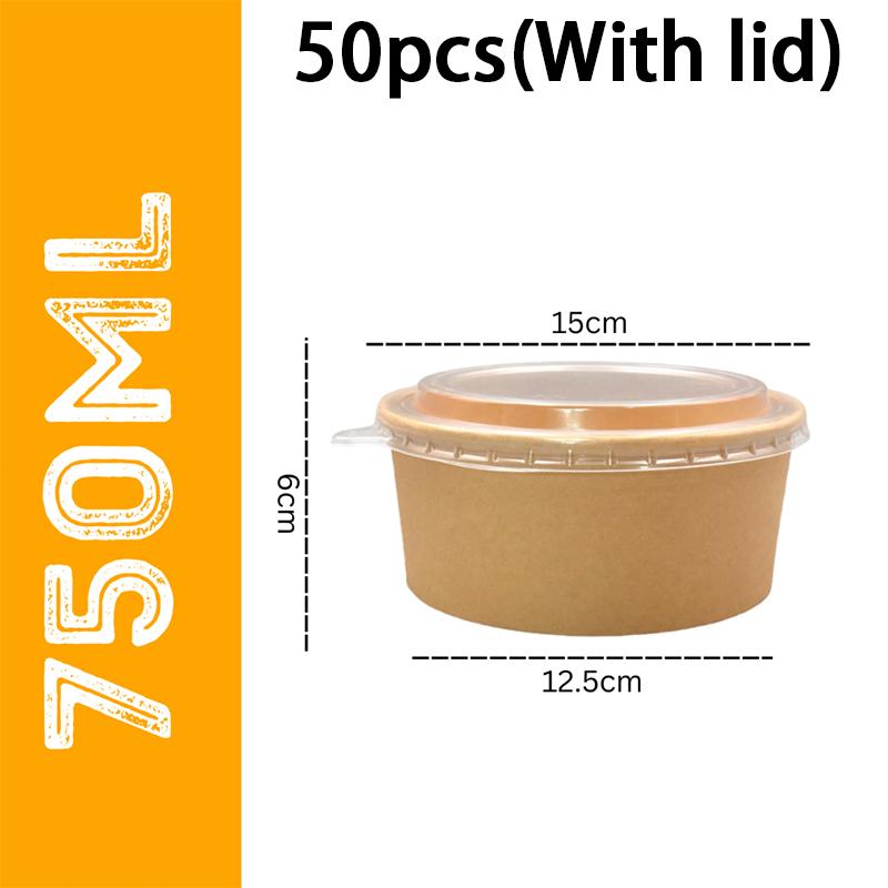 50-Pack 500ml 750mlWegwerp Saladekommen - Kraft Papieren Kommen Met Transparante Deksels Meerdere Opties
