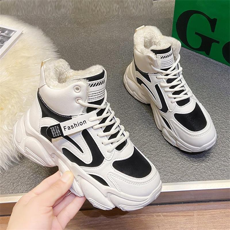 Fleece Thickened Cotton Shoes Winter New Sports Dad Shoes Heightened Thick-soled Fleece Warm High-top Shoes