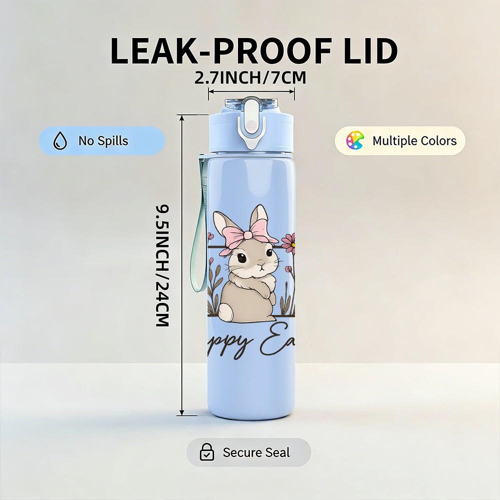 1PC Happy Easter Bunny Text 750ml Color Plastic Sports Water Bottle Leakproof Flip Straw Lid Suitable for Sports Office Home Use