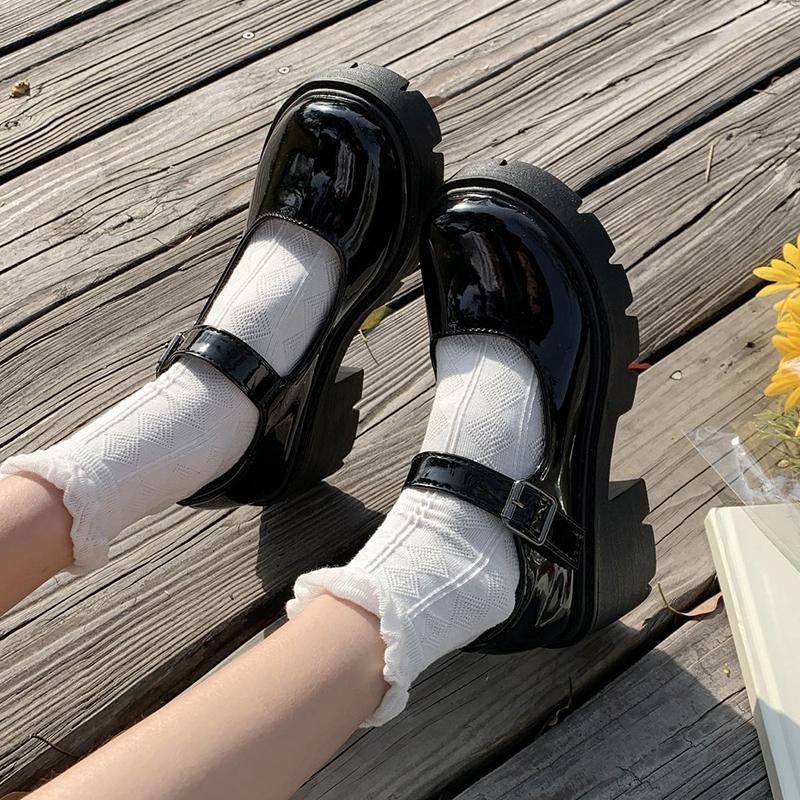 Patent Sztuczna Skóra Wysokie Obcasy Mary Jane Buty Kobiety Japoński Styl Klamra na Kostce Platforma Czółenka Kobieta Punk Jk Mundurek Lolita Buty 43