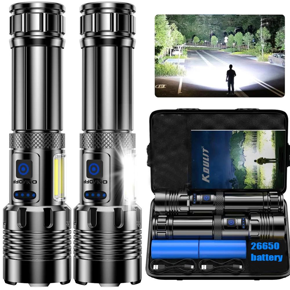 High Brightness XHP70 Powerful Led Flashlight Power Bank Torch Light USB Rechargeable Camping Tactical Flashlight with COB Lamp