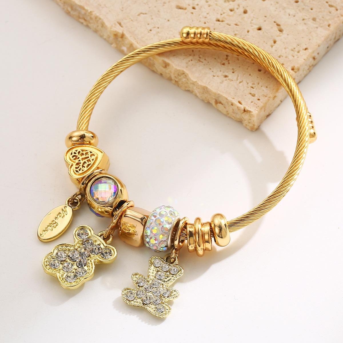 Браслет JYL TS Сделай сам Подвеска-сердце Регулируемый Для пар Укрепляет любовь bear холодный серый