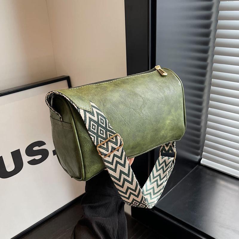 High Quality PU Leather  Wide Shoulder Strap Shoulder Bag  Women Vintage Ladies Small Handbag  Pillow Messenger Crossbody Bag