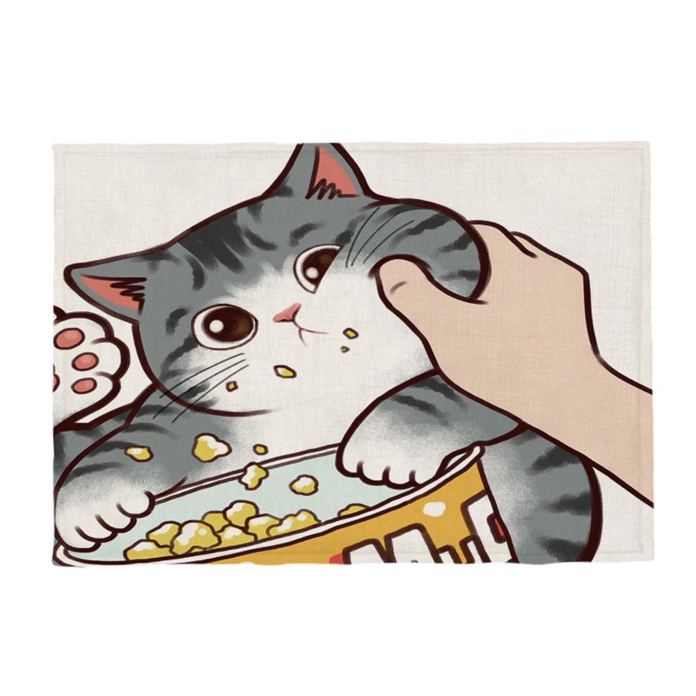 Kočičí lněná podložka na stůl Roztomilý odmítá políbit Prostírání s kresleným vzorem Dekorace na kuchyňský stůl Mat
