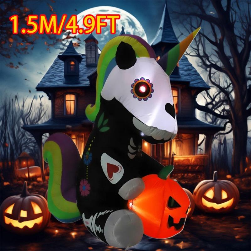 

Inflatable Toy Skull Unicorn Halloween Inflatable Model Luminous Inflatable Model Halloween Atmosphere Decoration Model EU Plug