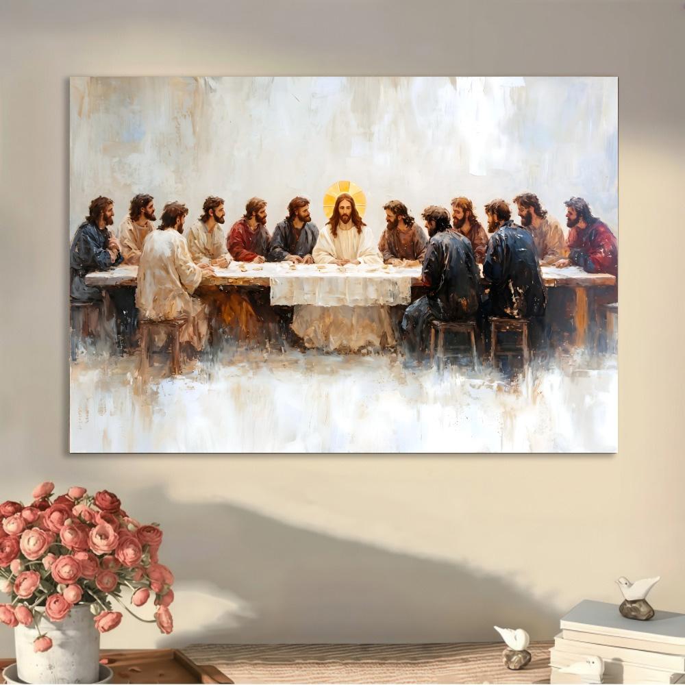 Jesus Last Supper Wall Art Suitable for Christian - Classic Retro Biblical Painting, Canvas with Iconic Last Supper Scene, Suitable for Living Room