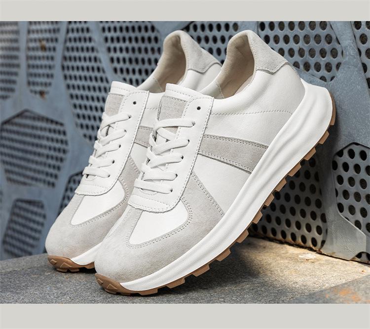 Men's White Breathable Thick-Soled Platform Sneakers - Discreet 8cm Height Boost Casual Dad Shoes