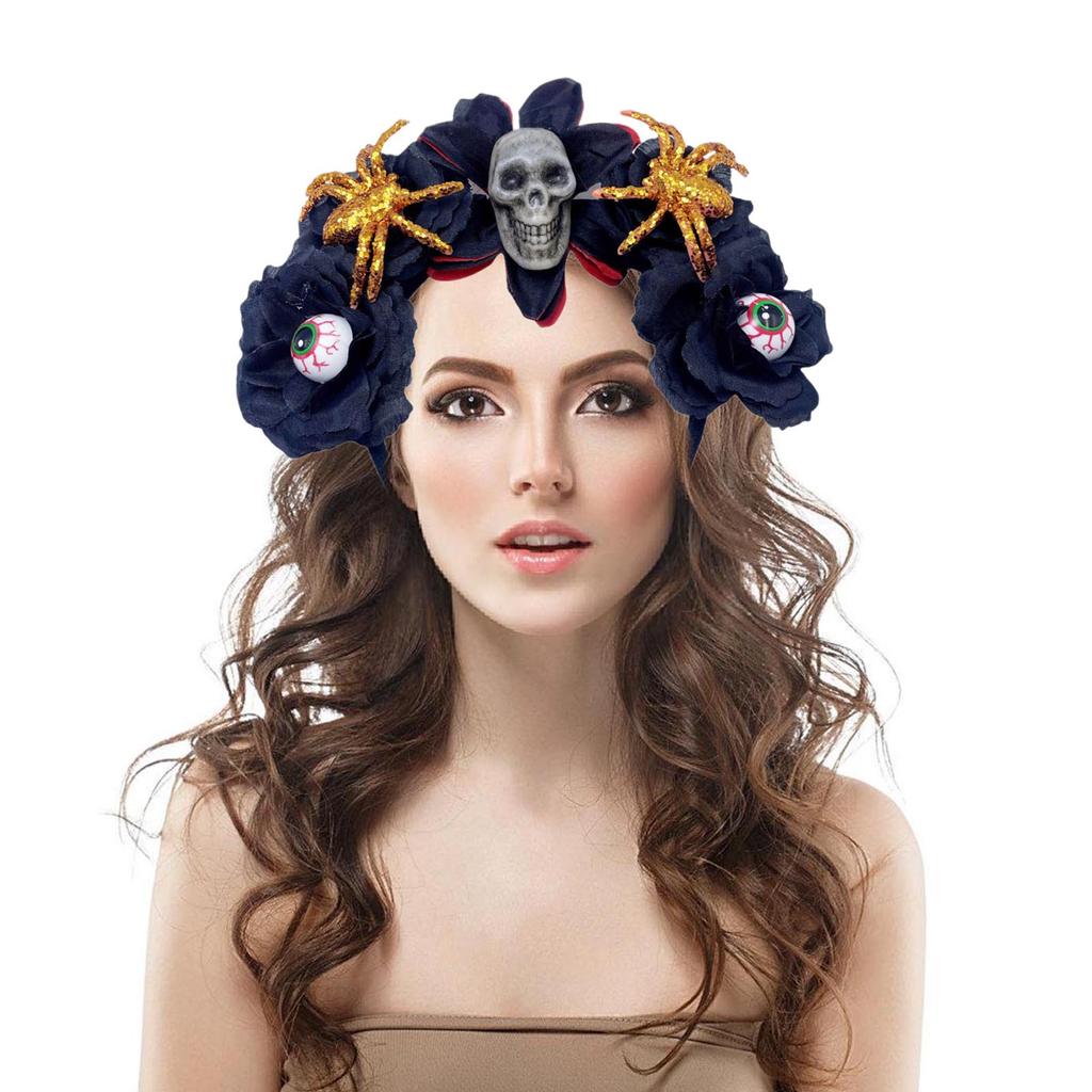 Halloween Theme Headband Day of The Dead Skull Flower Veil Hairband Cosplay Costume Headpiece Women Festival Hair Decors