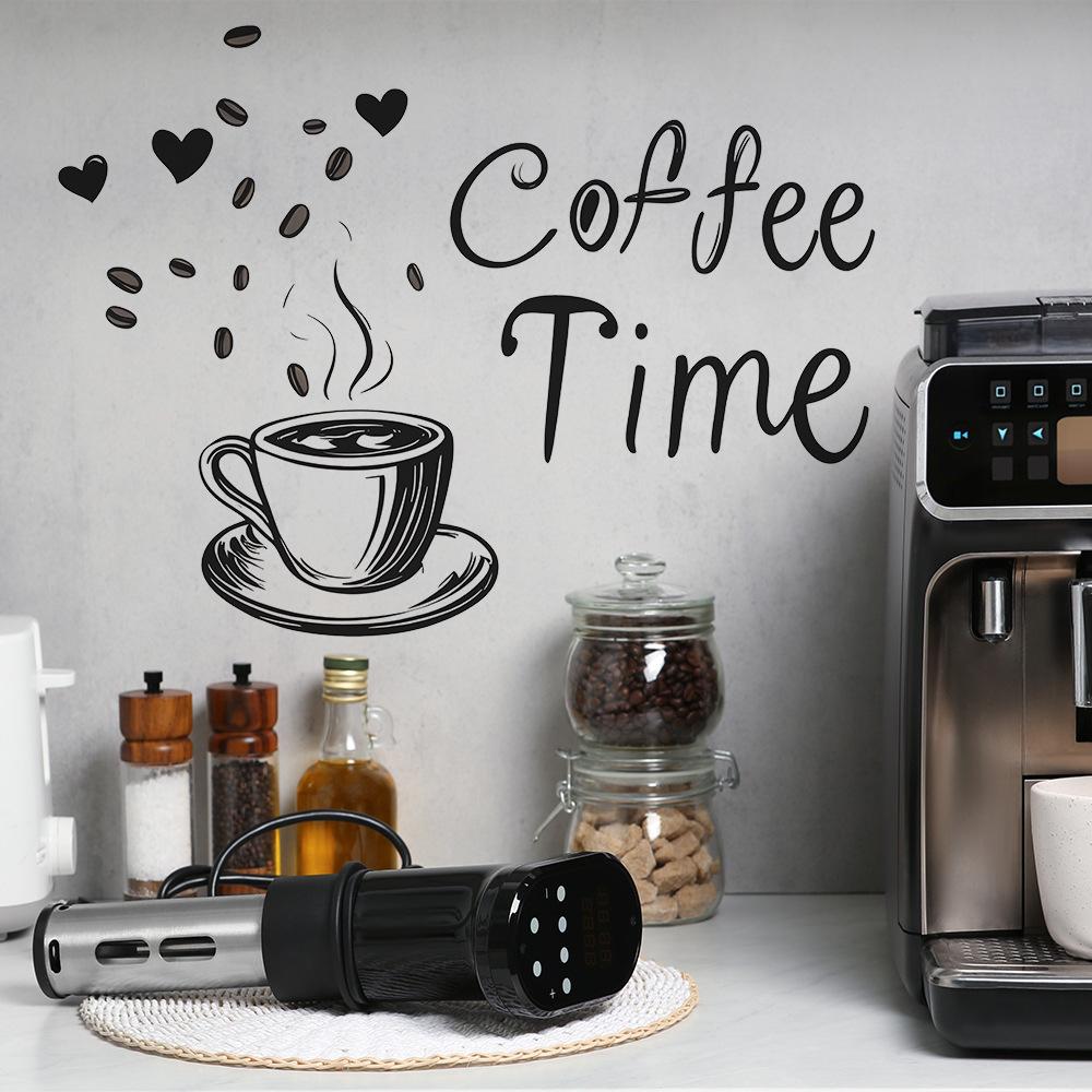 Einfache Skizze Kaffeetasse Englischer Slogan Restaurantküche Zuhause Hintergrund Verschönerung Wandaufkleber