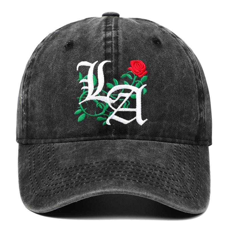 Trendy LA Rose Embroidered Washed Baseball Cap