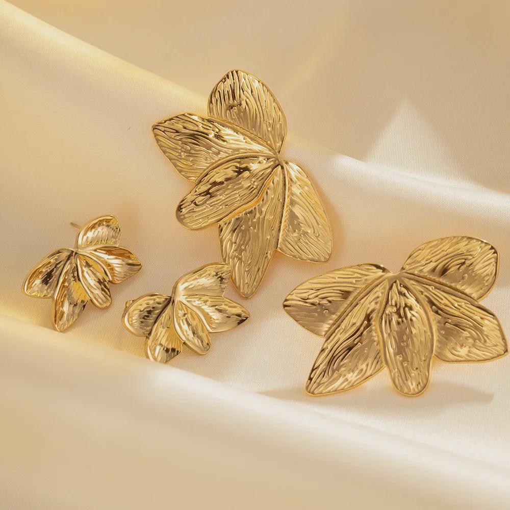 

Gold-Plated Leaf Stainless Steel Earrings for Women - High-End Retro Style