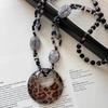 Plastic Glass Leopard Print Round Pendant Necklace Niche Ethnic Style Temperament Collarbone Chain Fashion Personality Versatile Jewelry