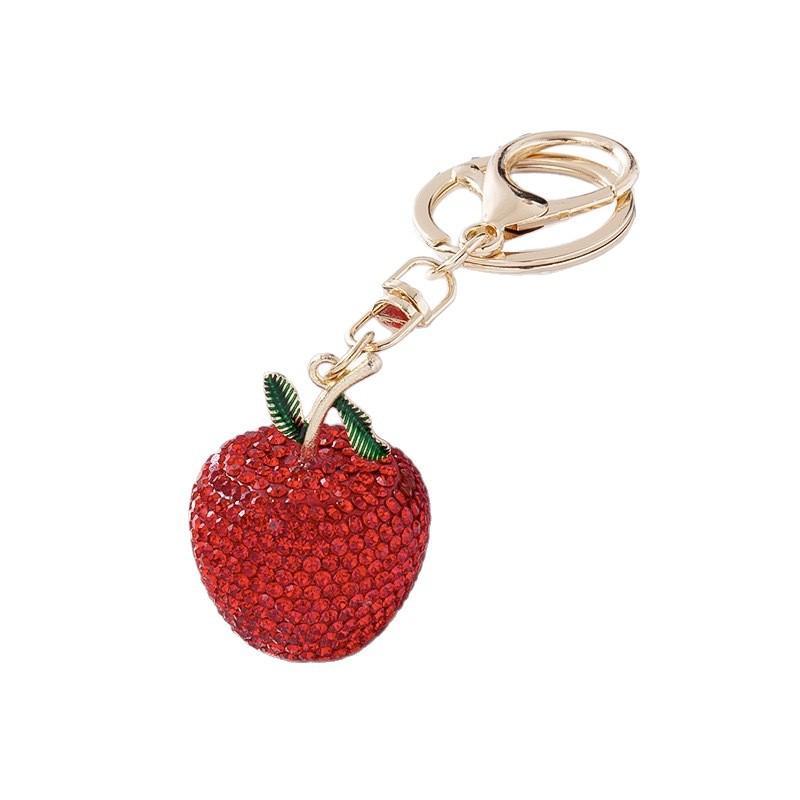 Cute Full Diamond Green Keychains Crystal Fruit Pendant Key Ring Fashion Handbag Decor Jewelry Gift For Women Girls