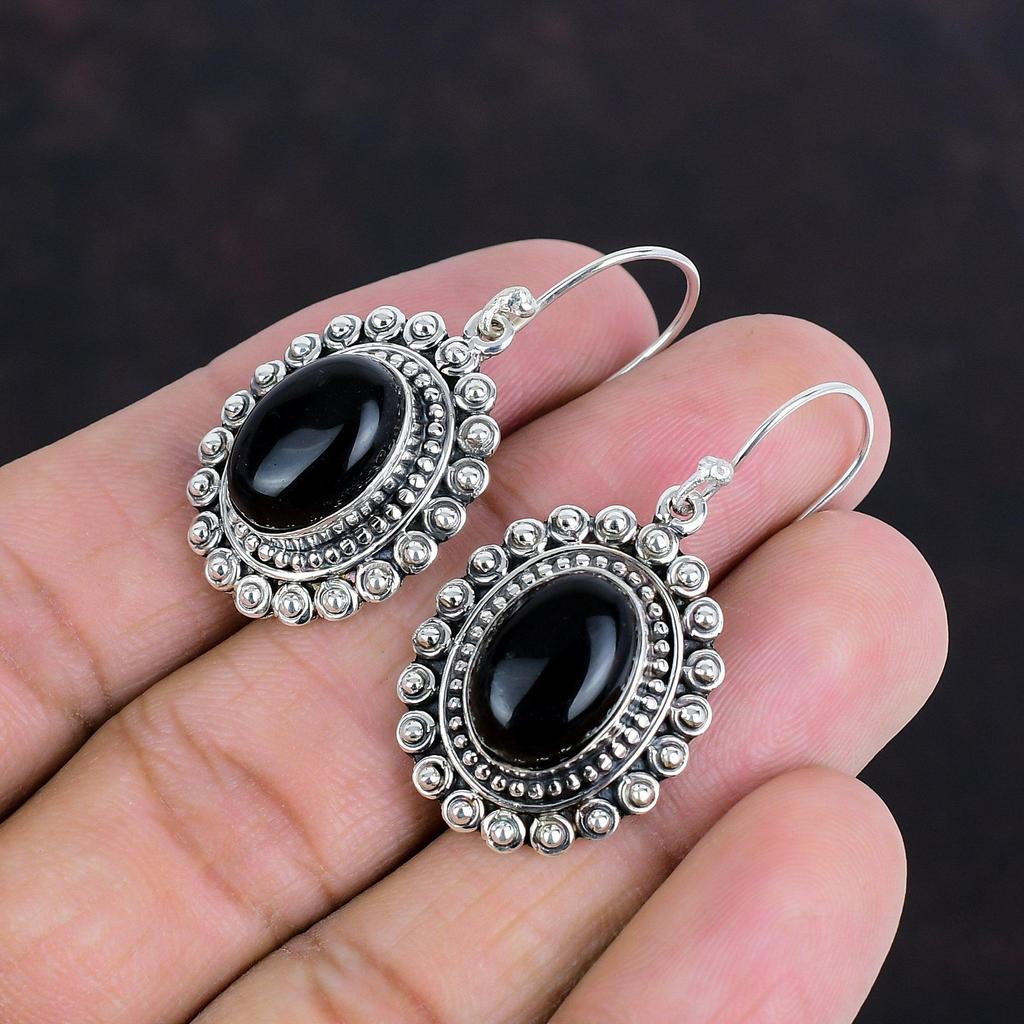 Svarta Onyx Örhängen Vintage Örhängen Handgjorda Ädelstenssmycken 925 Sterlingsilver Örhänge Toppkvalitet Svarta Onyx Smycken Gåvor Till Hennes