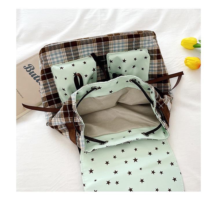 Schoolbag sweet large capacity double shoulder women's bag new cute plaid college style handbag 1011 Korean casual backpack