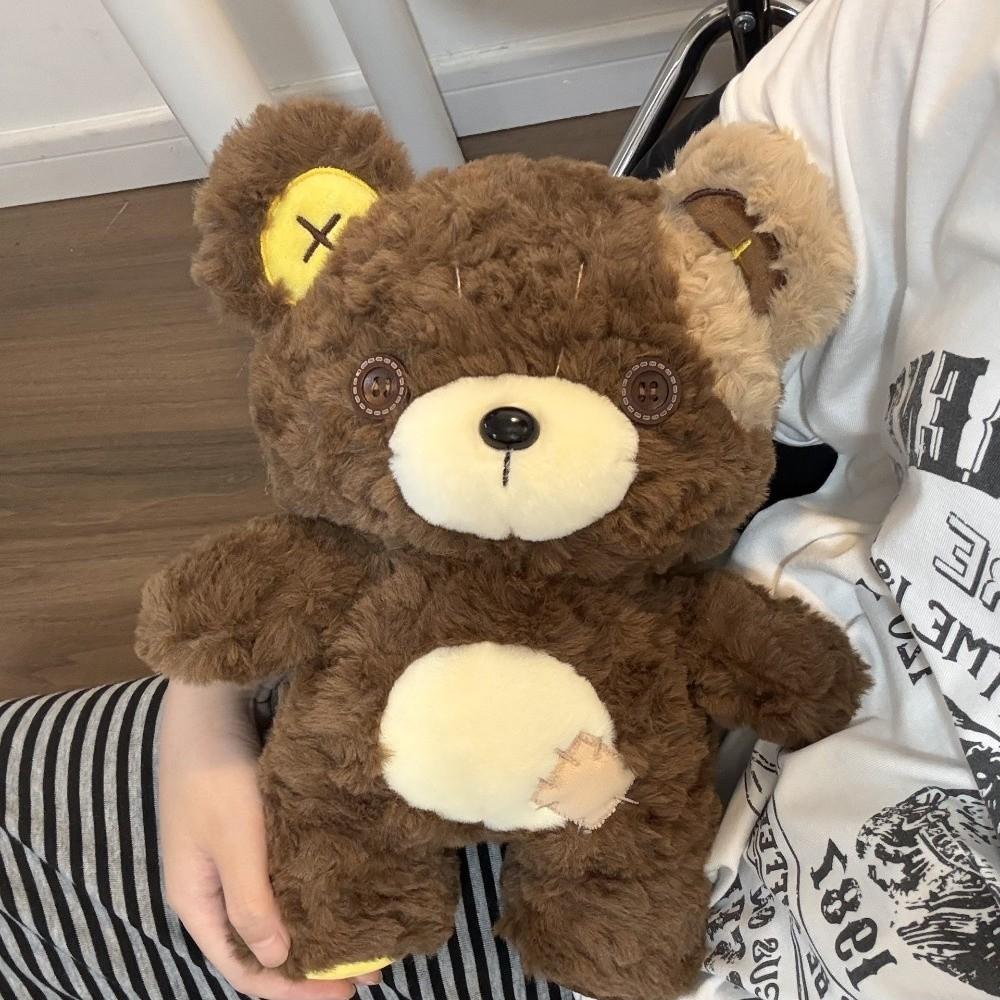Stitched Button Ear Bear Plush Toy Soft Bear Stuffed Doll Kawaii Button Bear Plush Doll Companion