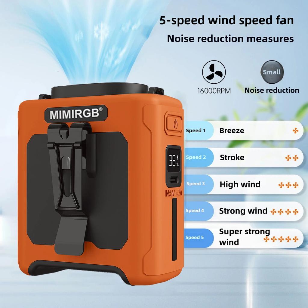 10000mAh Portable Outdoor Waist Fan Hanging Neck Strong Wind with Power Bank LED Lighting for Emergency Sports Outdoor Working